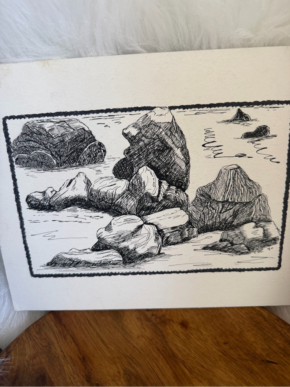 Hand-Drawn Coastal Rock Illustration - Black and White Home Art